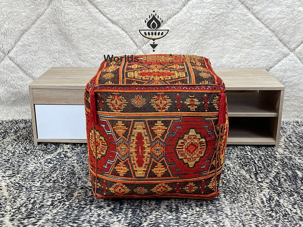 Colored Square Tissu Leather Ottoman Pouf : Rustic Leather Pouf