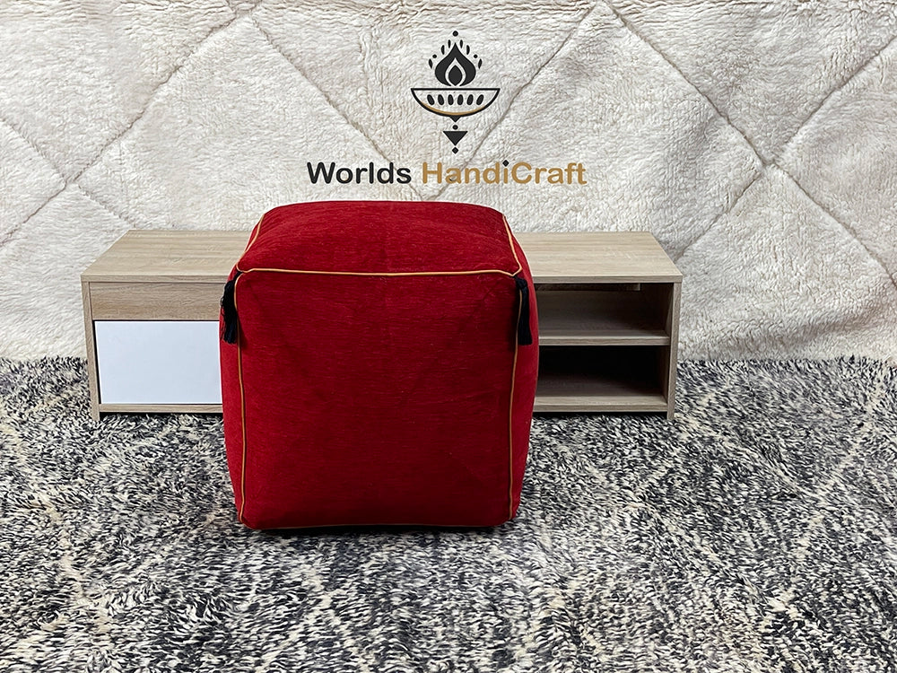 Red Square Pouf - Moroccan Red Square Pouf