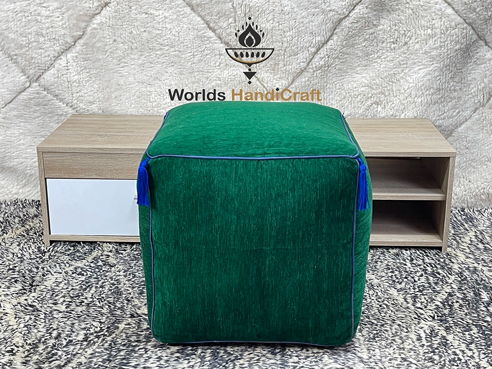 Real Leather Ottoman Vert : Eco-Friendly Leather Pouf