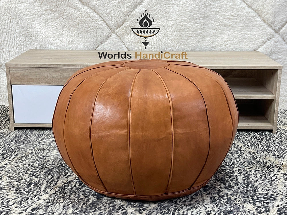 Tan Brown Moroccan Leather Pouf : Pouf Pouf Leather