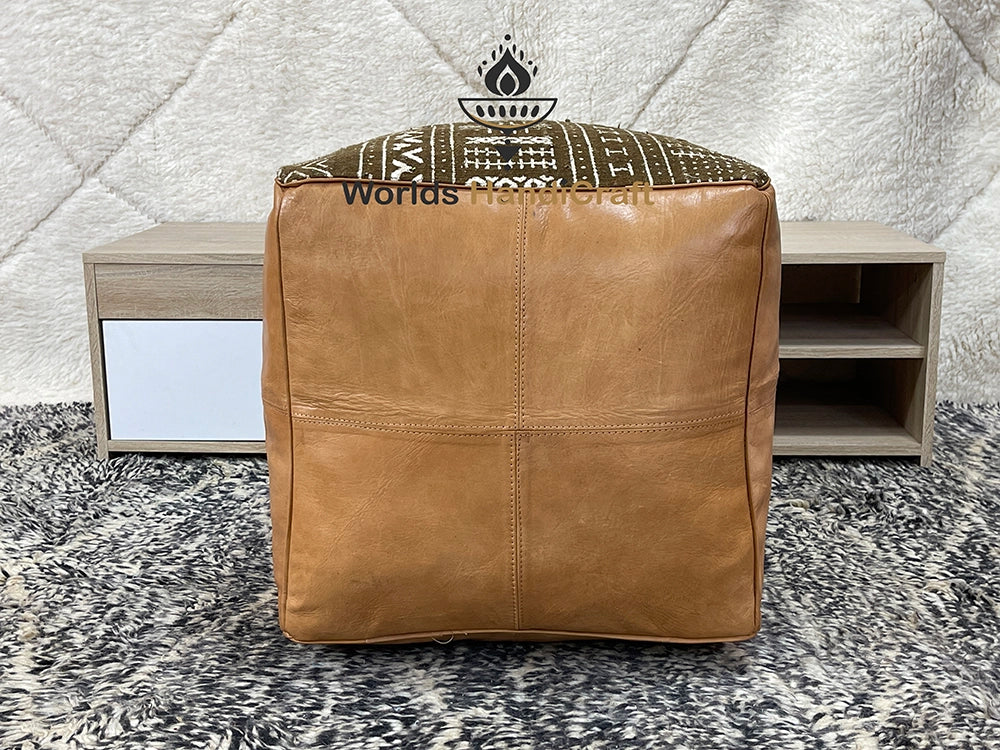 Brown Leather Square Ottoman Living Room  : Leather Pouf Furniture