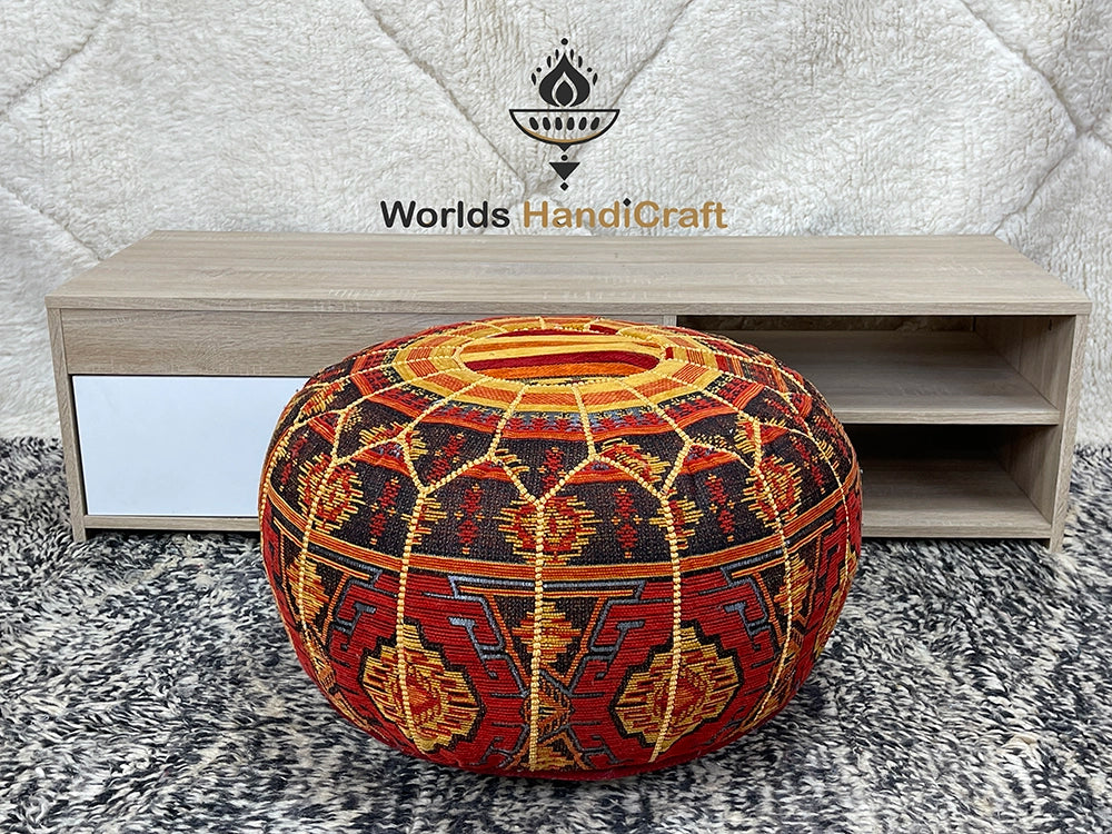 Orange Brown Tissu ather Ottoman : Moroccan Leather Decor