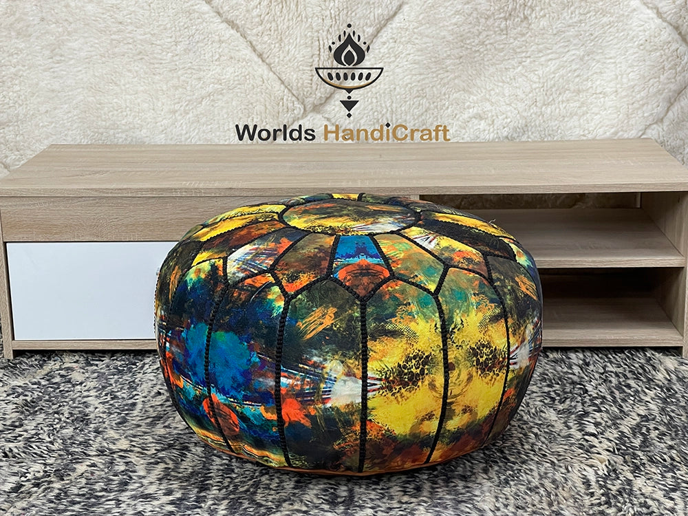 Decorative Round Moroccan Pouf Ottoman : Moroccan Living Room Pouf