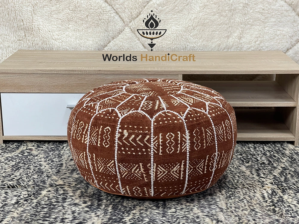 Bronze tissu Leather Floor Pouf Ottoman : Moroccan Pillow Pouf