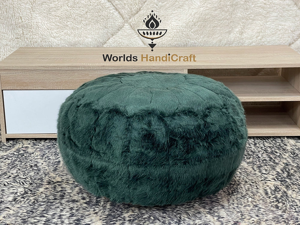 Moroccan Green Tissu Leather Pouf | Leather Pouf