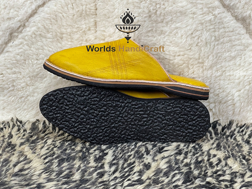 Yellow Moroccan Leather Slippers Mens