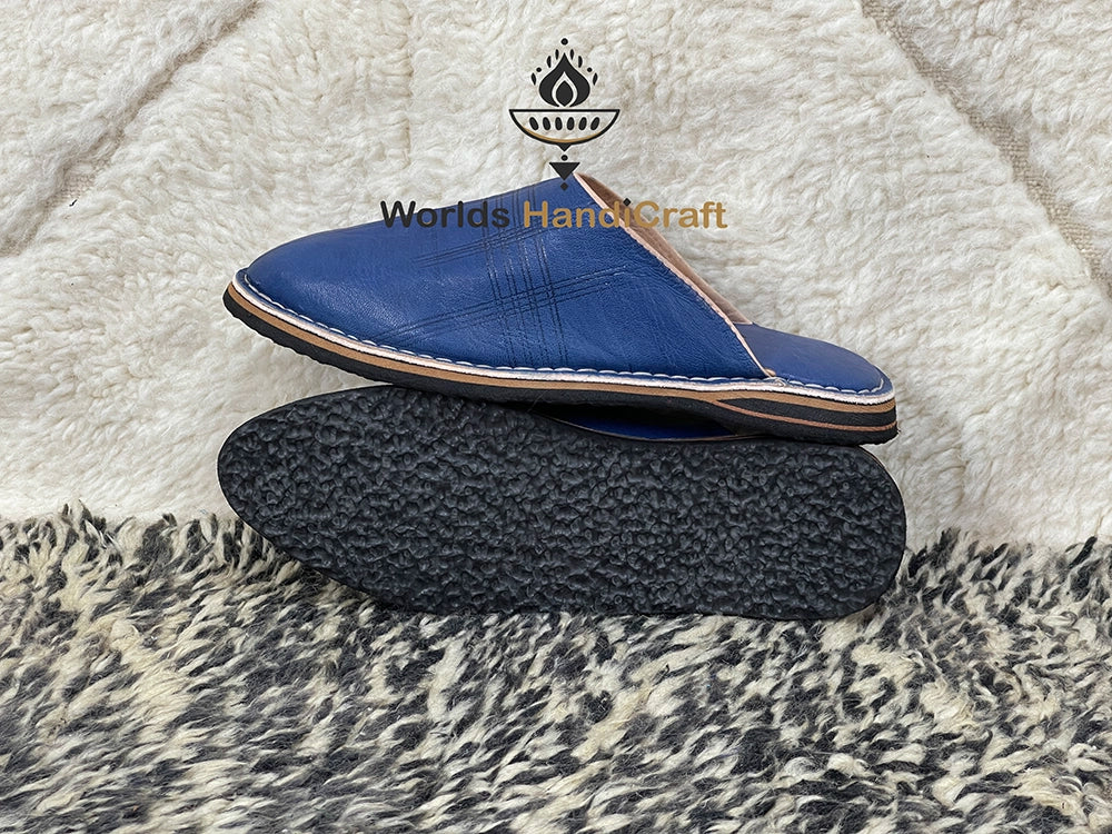 Blue Moroccan Leather Slippers