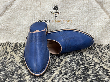 Blue Moroccan Leather Slippers