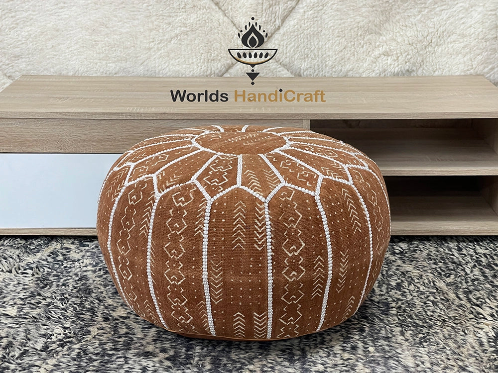 Moroccan Leather Round Pouf | Moroccan Leather Round Ottoman