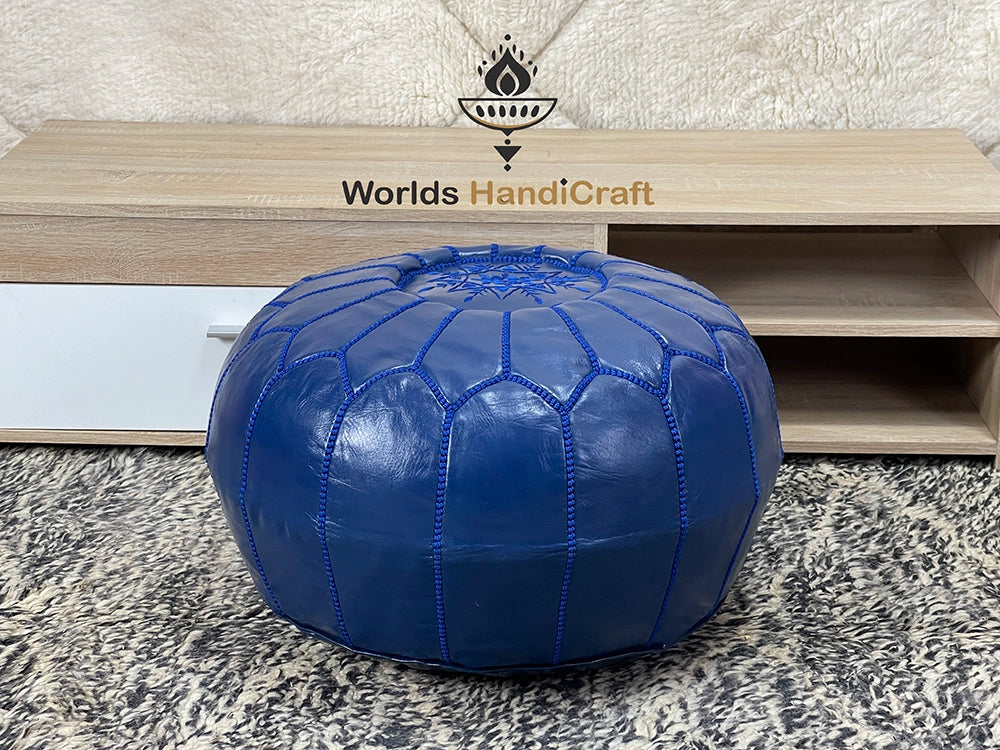 Leather Hassock Ottoman - Leather Pouf Vintage-Inspired Look