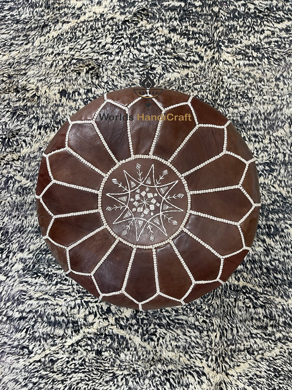 Brown Leather Moroccan Pouffe : Moroccan Leather Ottoman