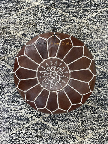 Brown Leather Moroccan Pouffe : Moroccan Leather Ottoman