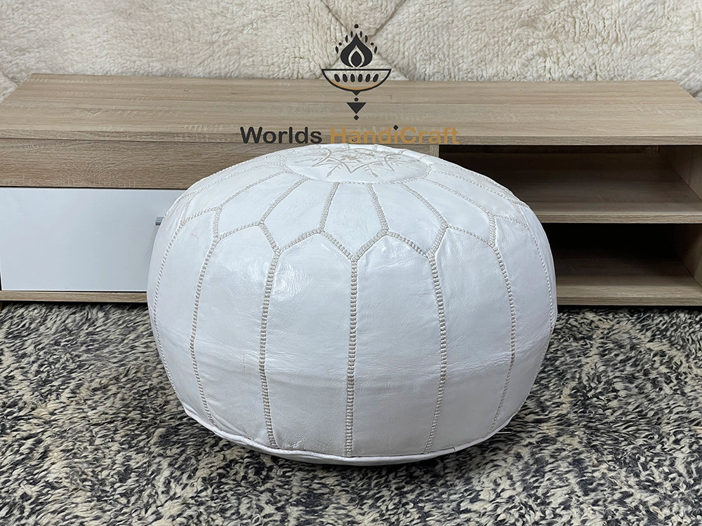 Large White Moroccan Pouf : Extra Large Leather Pouf