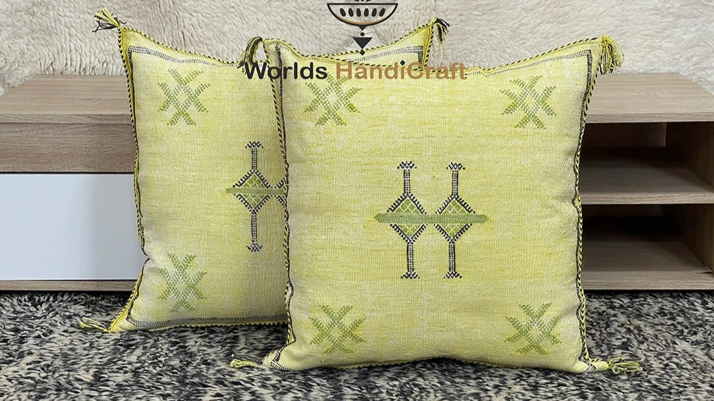 Yellow Moroccan Pillow Cactus Silk