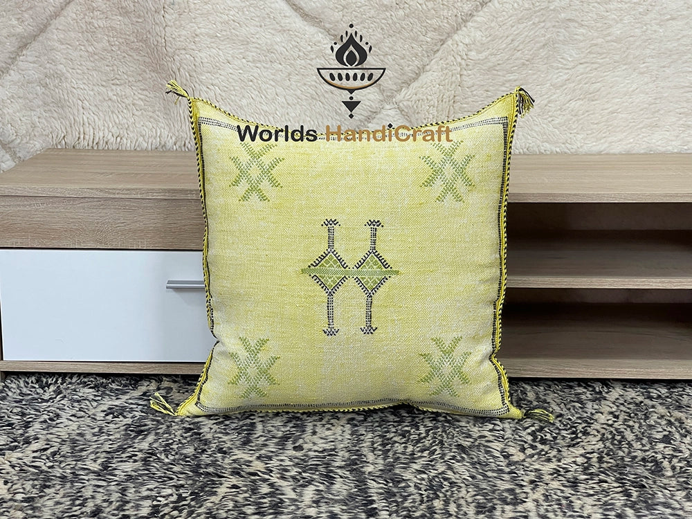 Yellow Moroccan Pillow Cactus Silk