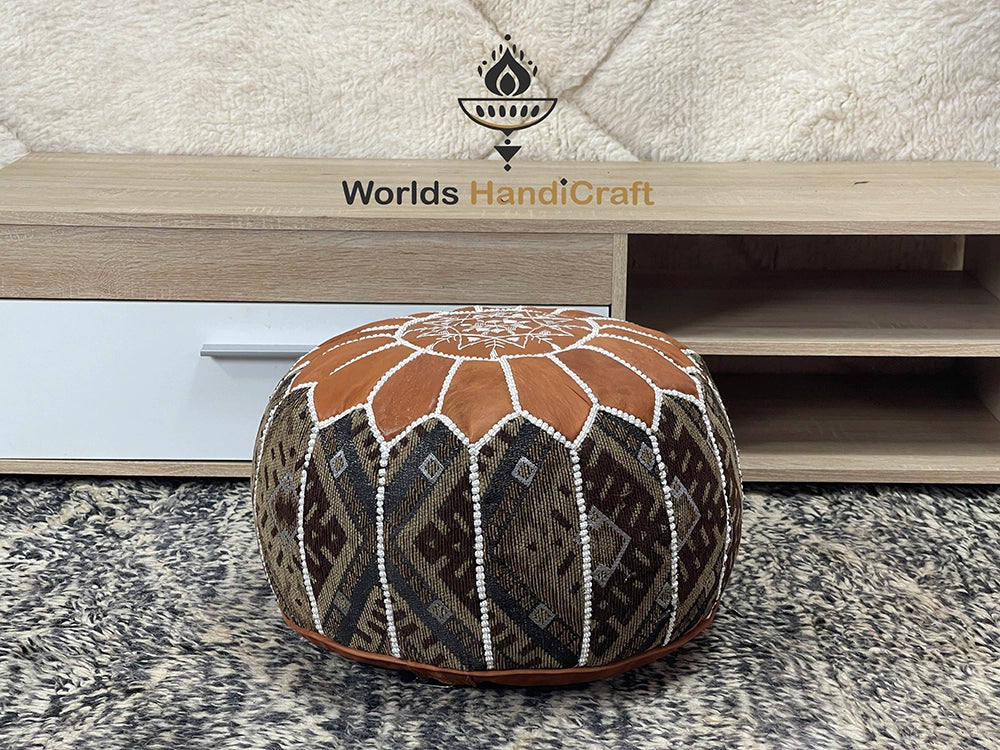 Colored Genuine Leather Tissu Moroccan Pouf : Moroccan Leather Pouf