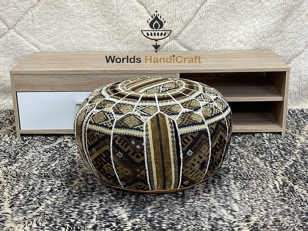 Moroccan Leather Pouf Ottoman Footstool : Eco Leather Pouf