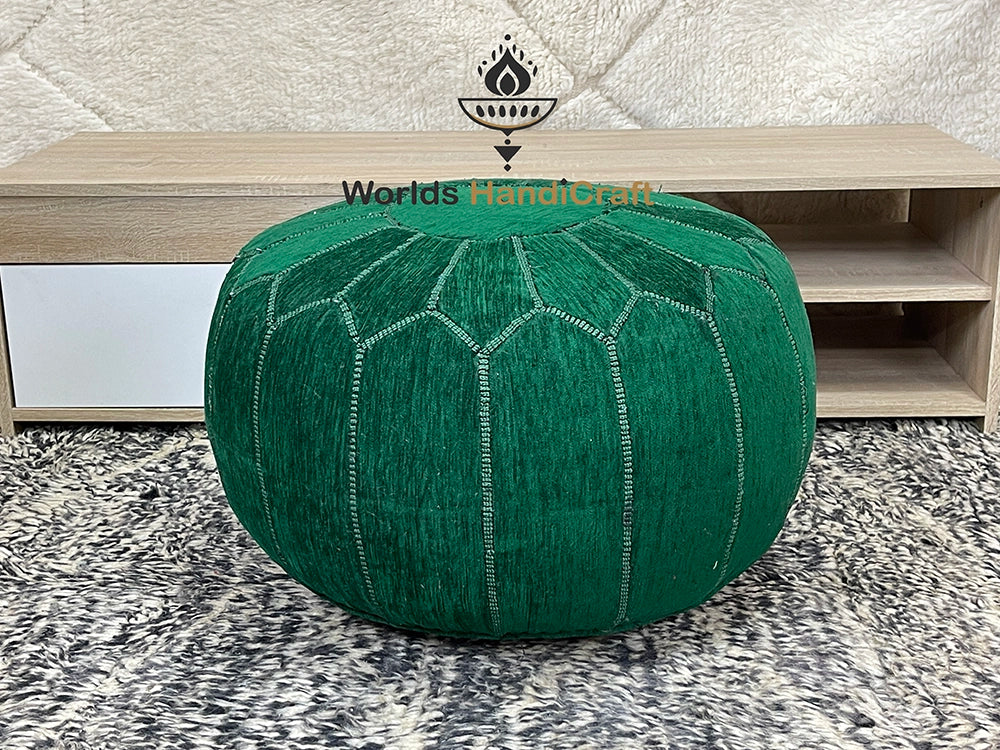 Faux Fur Leather Ottoman Pouffe Moroccan : Patterned Leather Pouf