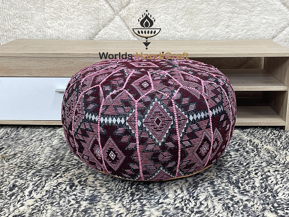 Authentic Moroccan Pouf : Leather Pouf Boho-Chic Design