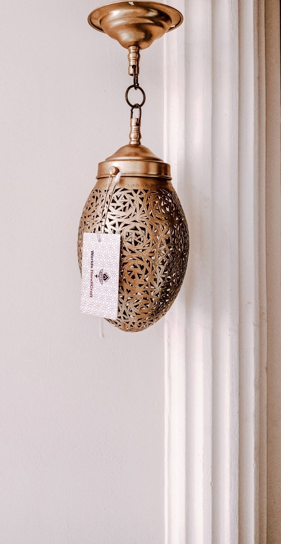 Brass vintage lamp with arabic pattern