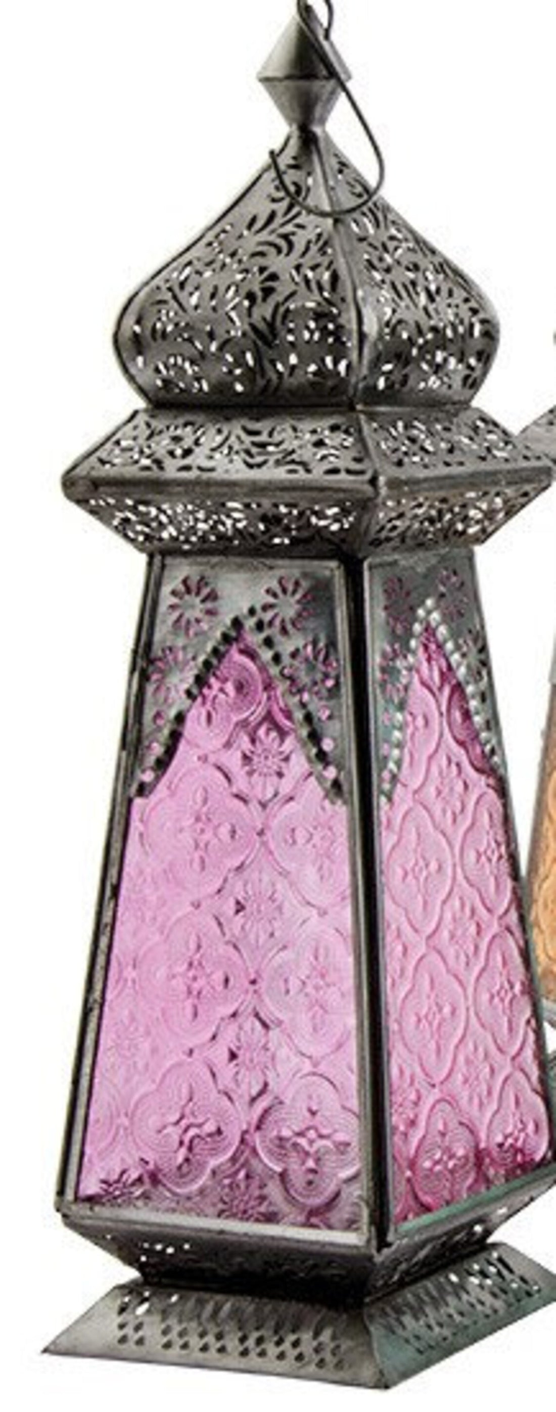 Moroccan Tall Glass and Metal Lantern