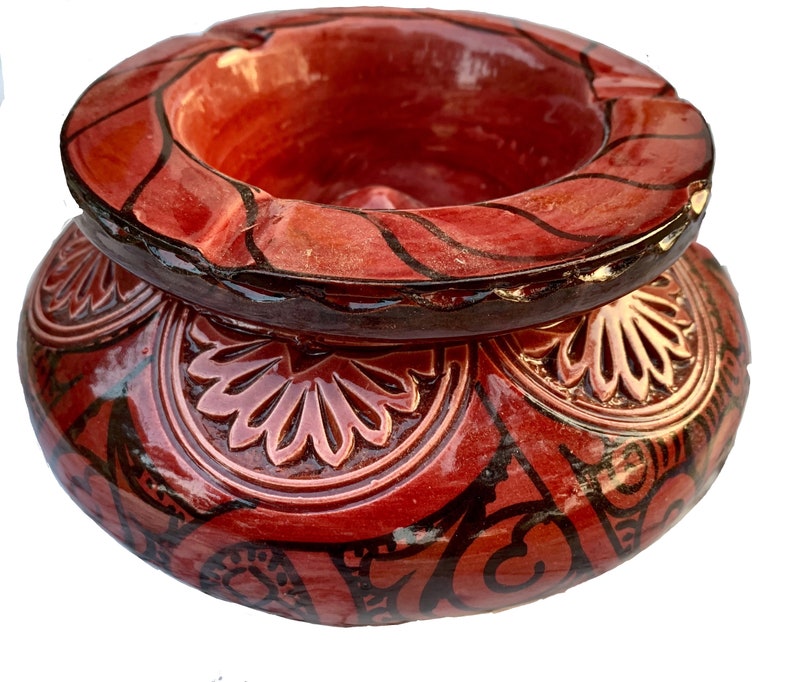 Large Handcrafted Moroccan Ceramic Ashtray/Incense Holder