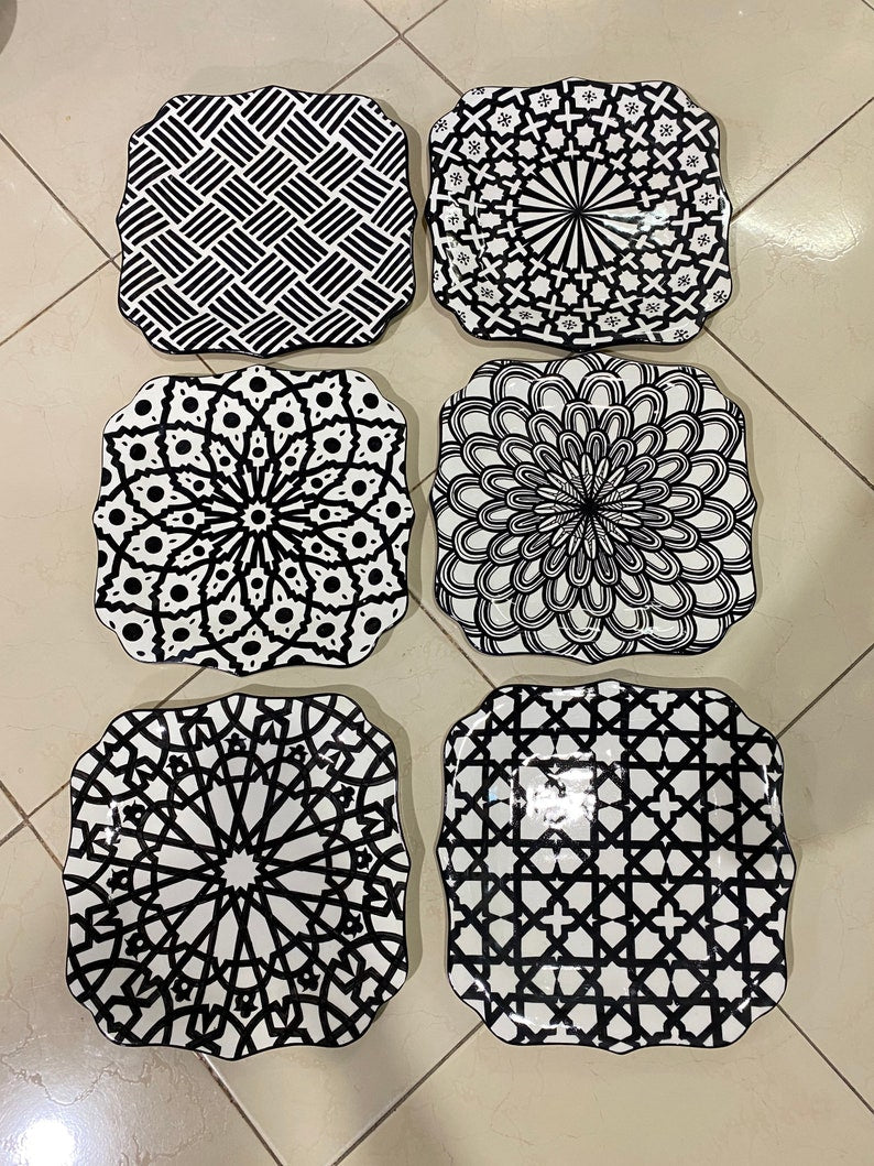 A2| Set of 6 large handmade Moroccan plates