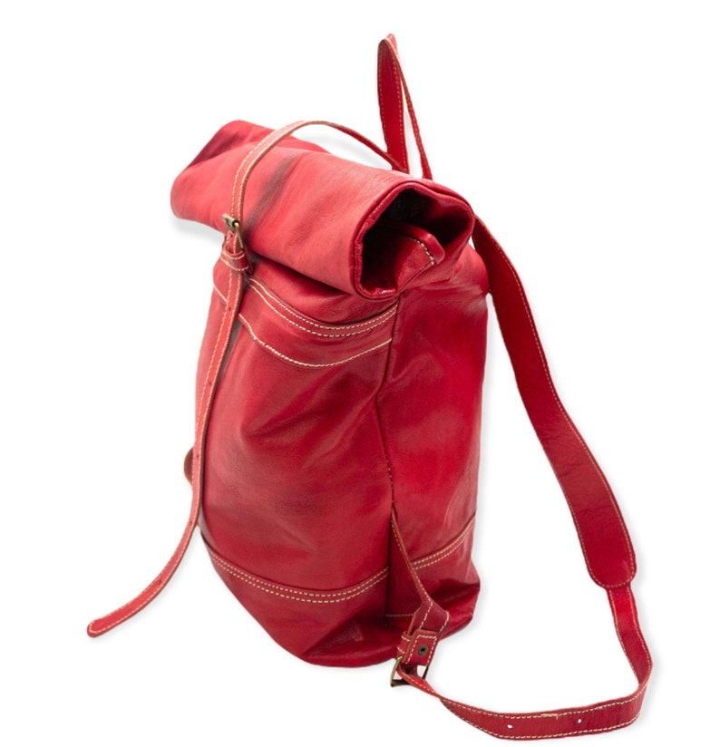 Red genuine leather Moroccan backpack