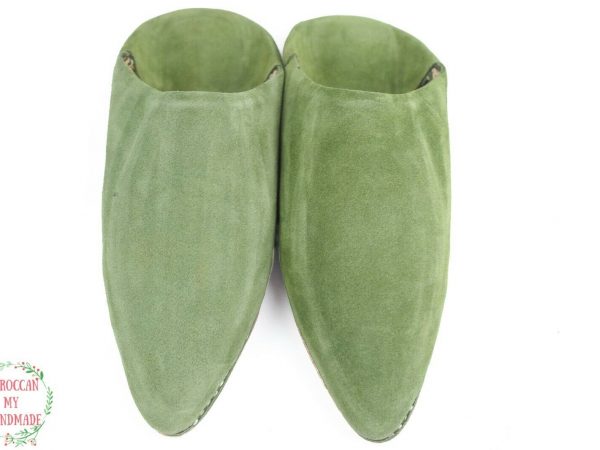 House slippers for women cute Green suede slippers Moroccan sheepskin slippers F