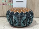 A3 -| Brown/Blue Genuine Leather Moroccan Pouf Leather