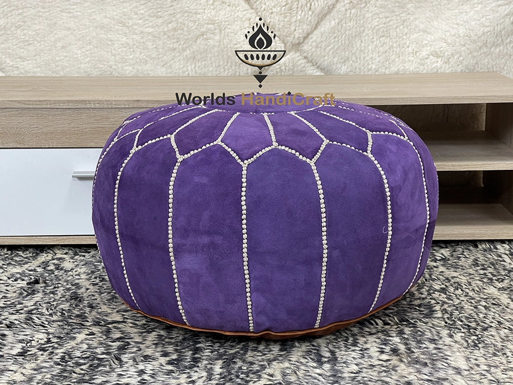 Moroccan Leather Pouf Blue