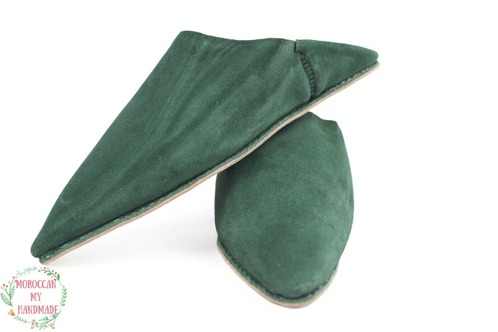 Green Moroccan Traditional Babouches Slippers for men,Handmade Leather 