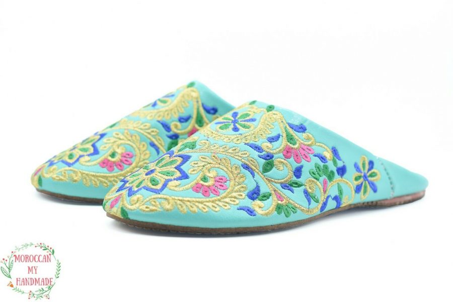 Moroccan women wedding slippers Morocco Berber embroider mule leather slipper