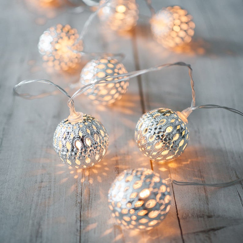 Silver Moroccan Lights, Fairy Lights, Holiday Decor, Moroccan Lights, Battery Operated Lights, Silver Festive Lights, Silver Fairy Lights