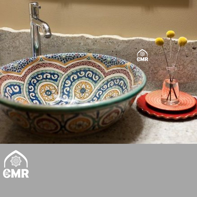 Sink Moroccan Round Hand Wash Bathroom Basin Ceramic Handmade Washbasin