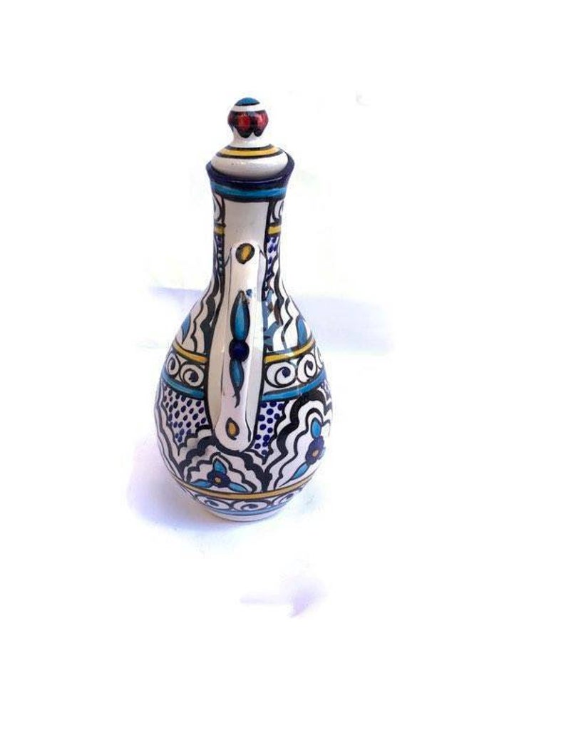1 Hand-made Original Moroccan Palestinian Colorful Glass Jug for New Home Decor Kitchenware.Palestinian Floral Hand painted Ceramic Pitcher
