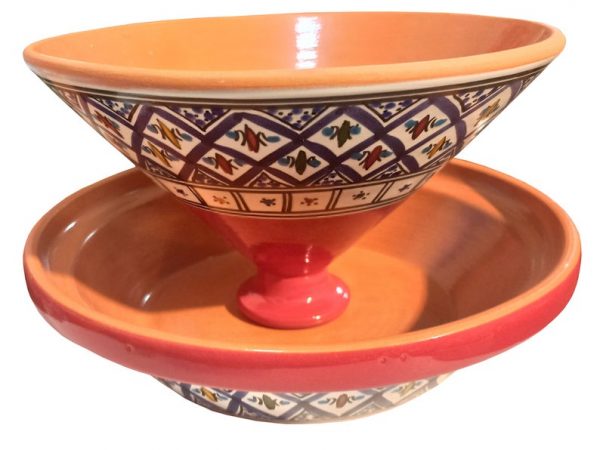 Tagine Hand Made,Painted Ceramic by Artist Naman made for MAGO OF CARTHAGE traditional Design of the Mediterranean island Djerba.