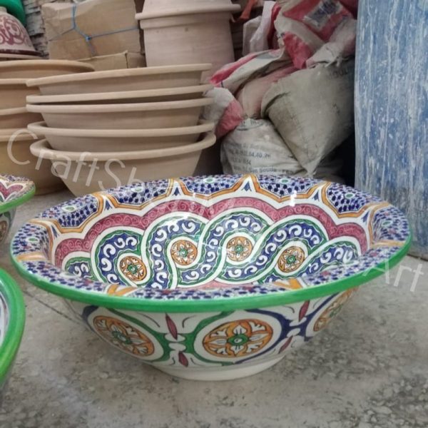 Sink Moroccan Round Hand Wash Bathroom Basin Ceramic Handmade Washbasin