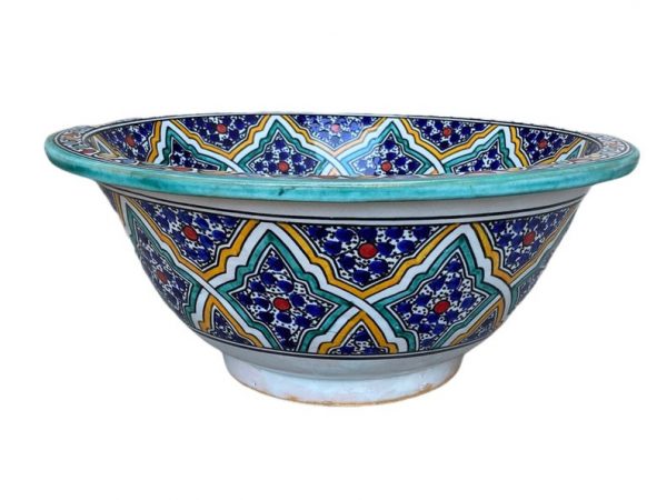 Sink. Handmade and hand-painted Moroccan ceramic sink. Moroccan washbasin handmade.