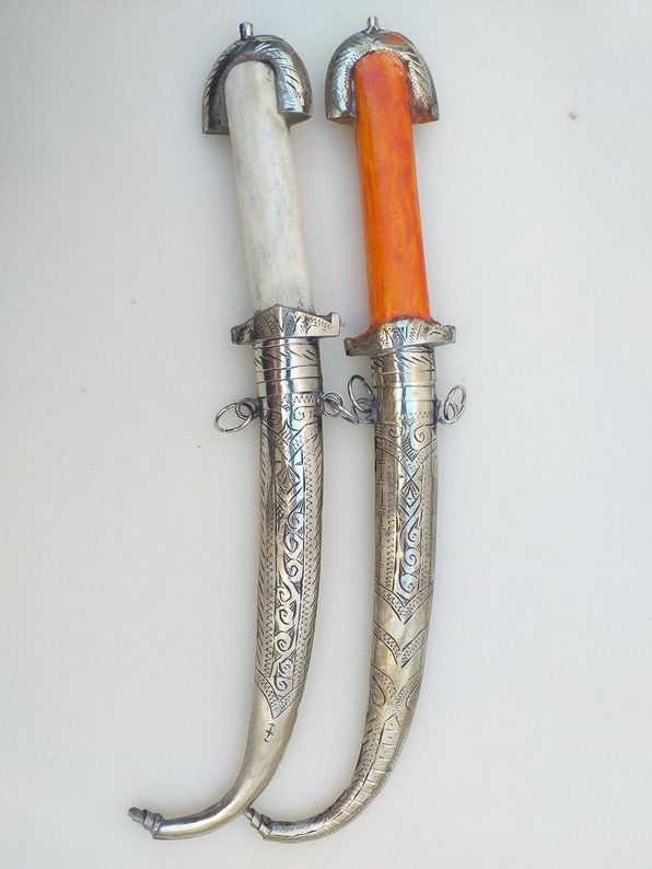 Set of 2 Khanjar, Dagger knife Islamic Sword Arabic Jambiya Handmade Blade, Decorative Dagger, Handmade Dagger Sheath Gift Handle