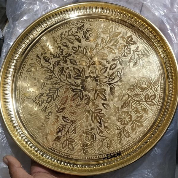 Pure Solid Brass Tray, Brass Serving Tray, Brass Decorative Tray, Large Ornate Brass Tray, Round Brass Ornate Display Tray, Christmas Gift