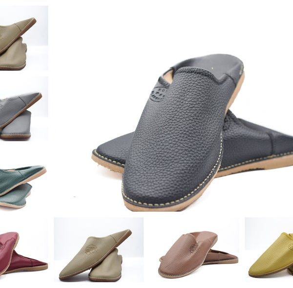 Babouche slippers men, Moroccan sheepskin slippers men, handmade leather mules