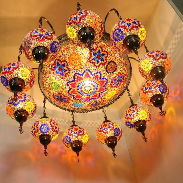 AMAZING Mosaic Chandelier Colored Turkish Lamp Unique Lanterns 11+1 Globe Ceiling Pendant Moroccan Decor Light Christmas Gift Free Shipping