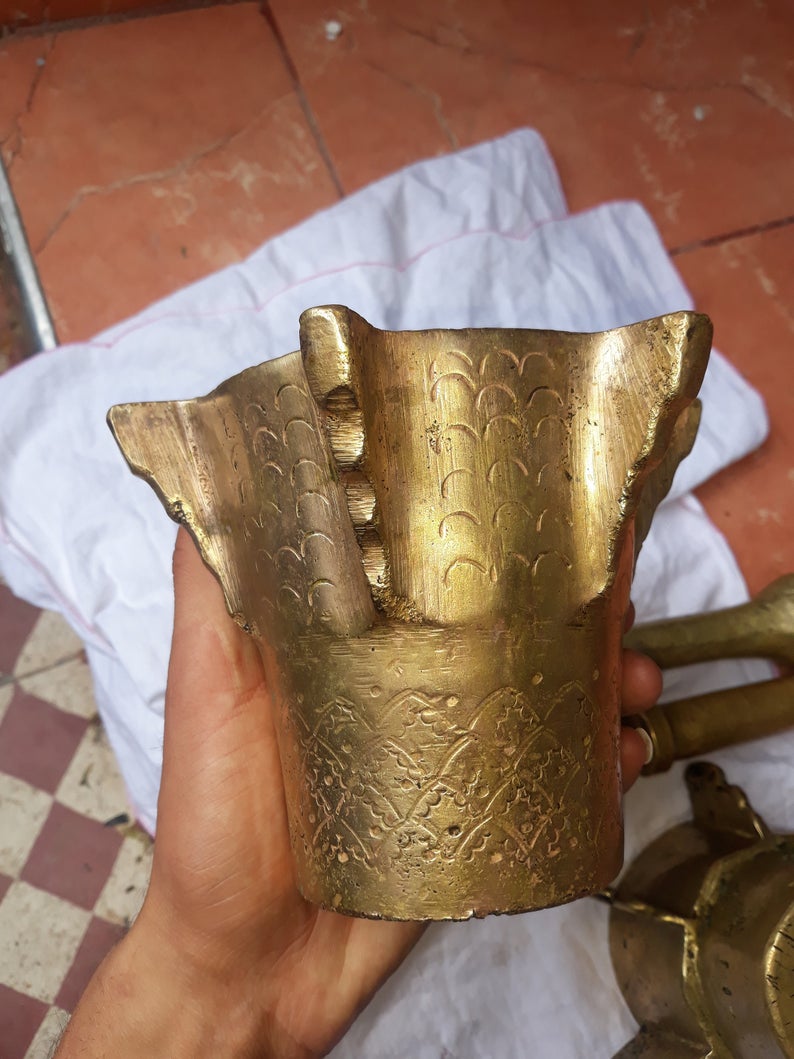 Antique copper mortar old for Morocco traditional