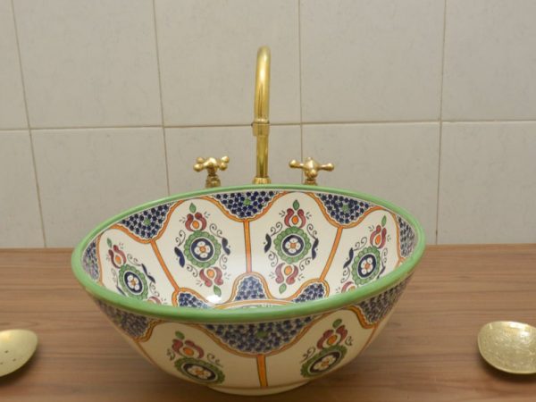 Sink Moroccan Round Hand Wash Bathroom Basin Ceramic Handmade Washbasin ,25 to 45 cm