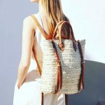 Straw Beach bag with leather strap | handmade palm neck moroccan backpack, minimalist straw backpacks gift - Boho straw purse gift for girls