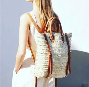Straw Beach bag with leather strap | handmade palm neck moroccan backpack, minimalist straw backpacks gift - Boho straw purse gift for girls
