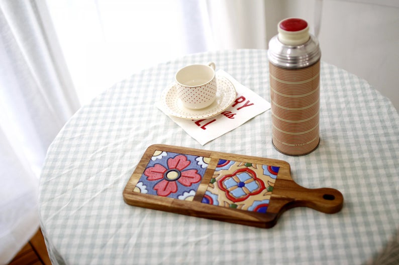 Rustic Rectangle Bread Board with Moroccan Ceramic Tiles