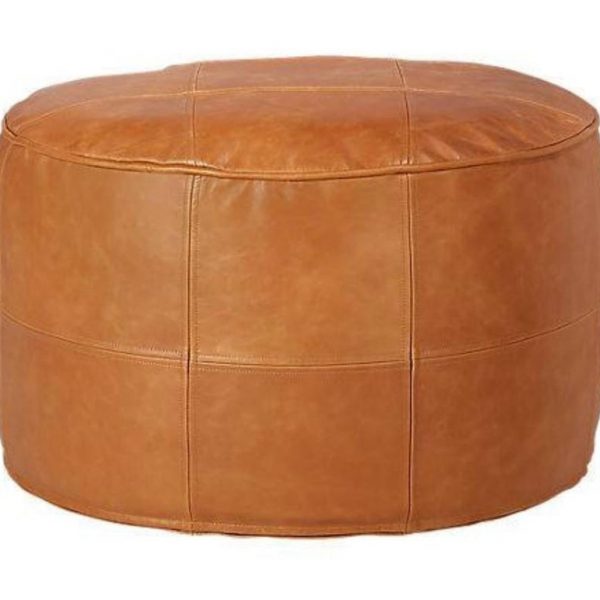Moroccan Round Leather Pouf Cover Handmade , Round Leather Pouf Tan , Unstuffed Pouf ,Poufs Footstool, luxury ottomans footstools