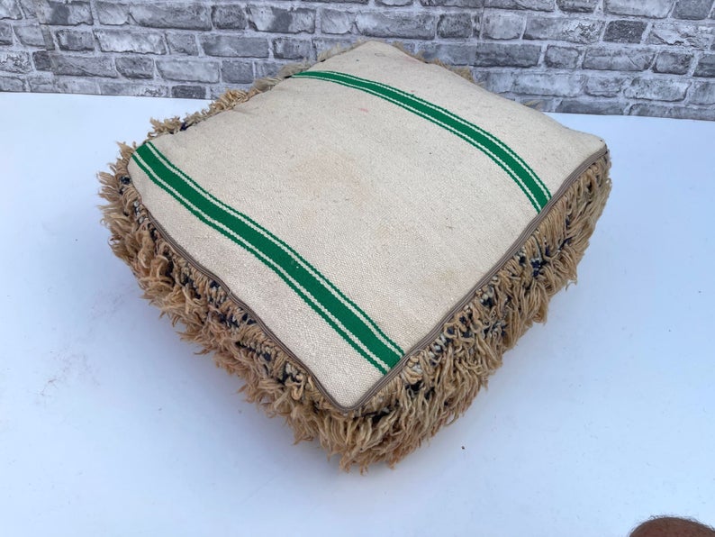 Unique Floor Cuhsion - Area Cushion Boujaad - moroccan Pouf Wool Moroccan Cushion - Handmade vintage Pouf - Beniourain Rug - old Rug